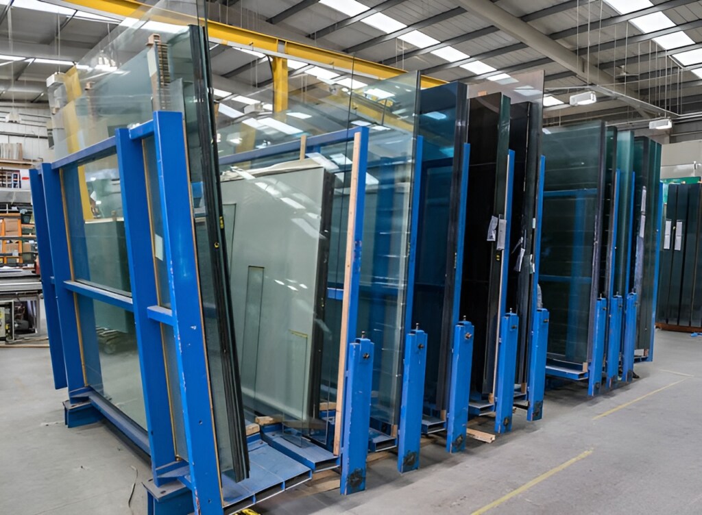Lots of glass panels ready to be delivered to a customer in Norfolk, Suffolk or Cambridgeshire